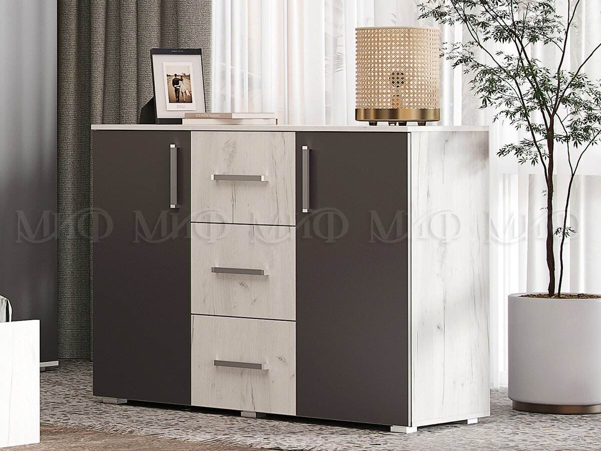 Комод 2 двери 3 ящика Фиеста New 1202х908х446 мм Крафт Белый / Графит